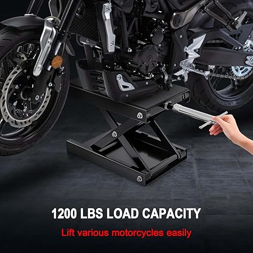 Miniatura 6 de Gato de motocicleta de 1200 libras, soporte de elevación de motocicleta para motocross, ATV, gato de tijera con manivela y barra disyuntora (rojo)