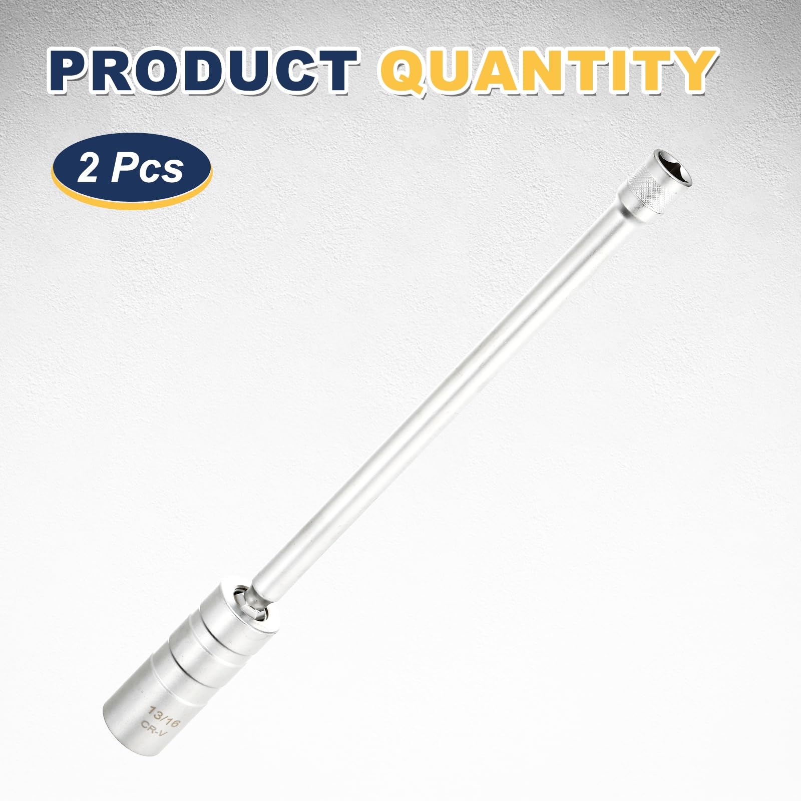 QUARKZMAN 2 Pezzi Set Presa Candele 3/8" Drive 13/16" Snodo Magnetico 12 Punti Parete Sottile Lunga Presa Candele con Snodo A 360 Gradi CR-V Acciaio, Argento