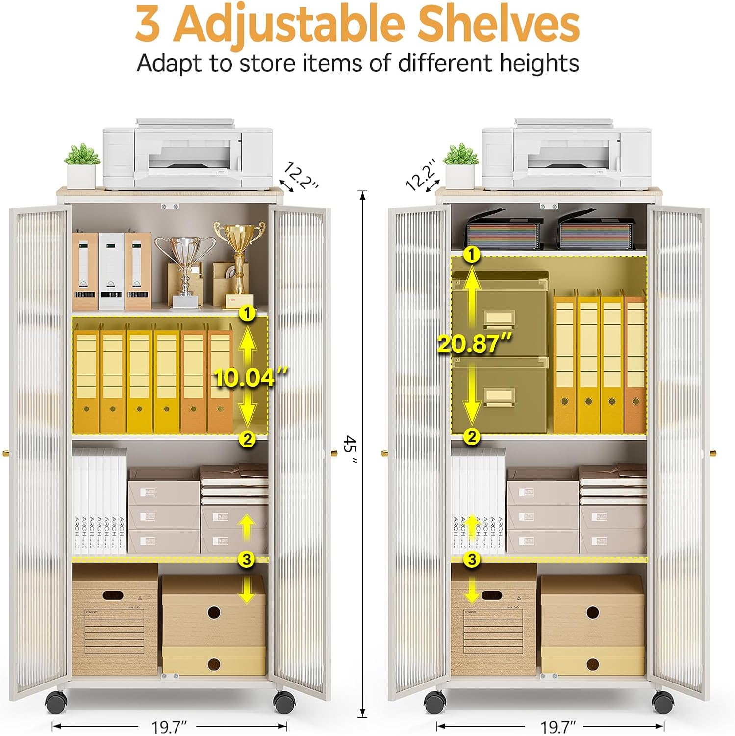 Metal Storage Cabinet Organizer,Kitchen Storage Cabinets With Doors and Shelves,Small Tall Narrow Cabinet with Acrylic Doors & Wheels, Slim Office Cabinets Shelf,NO SCREW NO TOOL ASSEMBLY,White