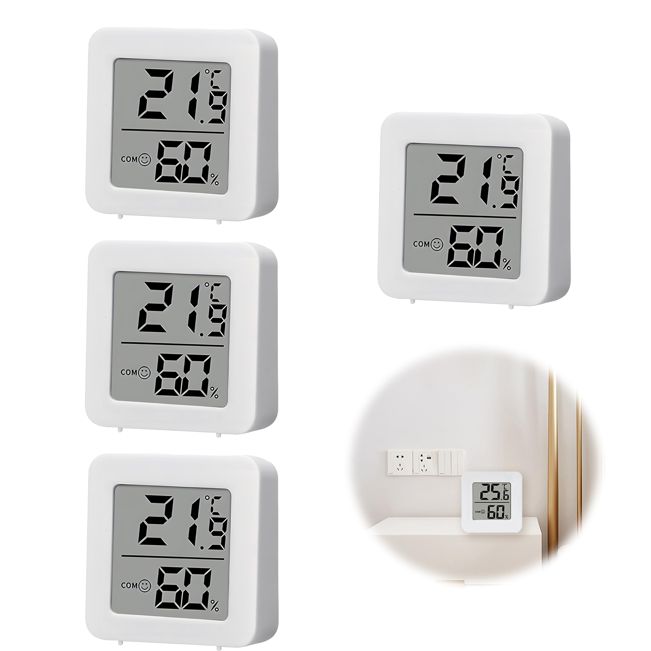 4Pcs Room Thermometer, Mini Digital Temperature LCD Digital Hygrometer Indoor Room Temperature Monitor Humidity Meter Gauge Monitor Display Celsius for House Greenhouse Baby Office Home