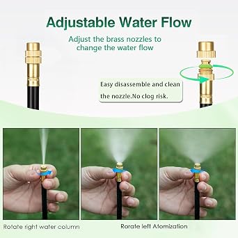 360 Adjustable Mister Sprinkler Drip Irrigation System -Water Trampoline Sprinkler Kit for Kids Summer Fun.82Ft Garden Greenhouse Plant Watering System with 15 Nozzles for Yard, Lawn, Plants