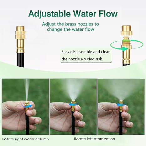 360 Adjustable Mister Sprinkler Drip Irrigation System -Water Trampoline Sprinkler Kit for Kids Summer Fun.82Ft Garden Greenhouse Plant Watering System with 15 Nozzles for Yard, Lawn, Plants