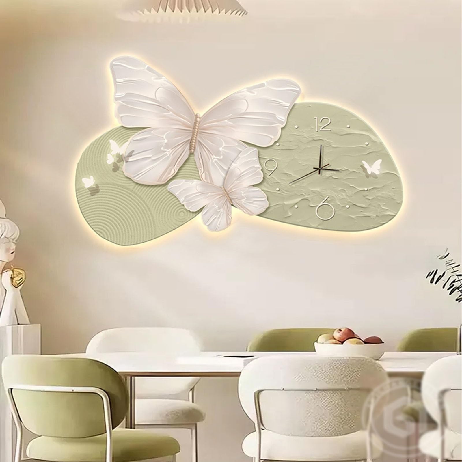 Dekoracyjny obraz z zegarem Duży cichy zegar ścienny, zegar ścienny motyl dekoracyjny zegarek ścienny, dekoracyjny obraz motyla do salonu kawiarnia restauracja Lampa ścienna(Brown,60x38CM)
