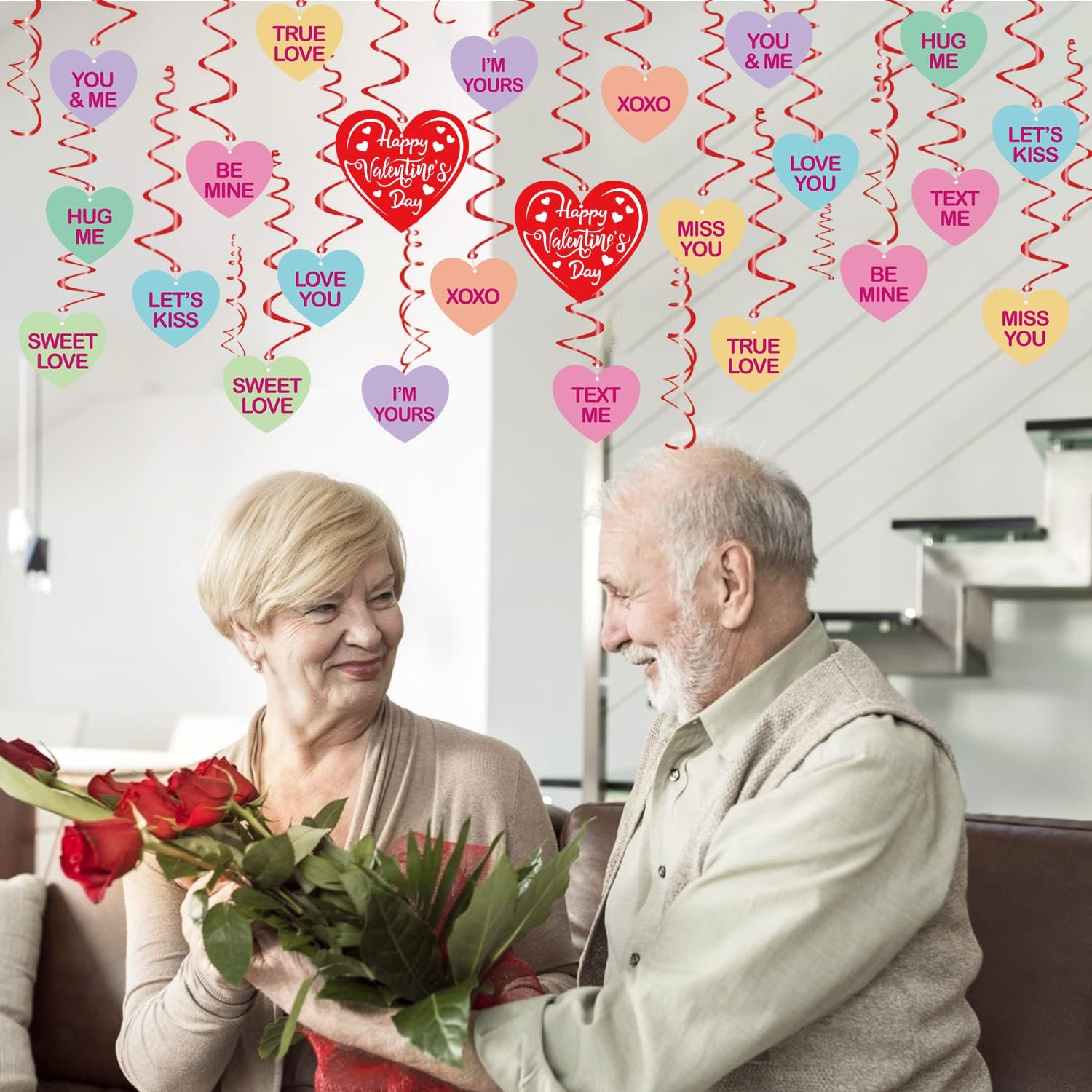 Valentine's Day Hanging Decorations - 36 PCS Valentine's Day Candy Hearts Swirl Ceiling Hanging Decoration - Conversation Hearts Decorations for Valentines Party image 3