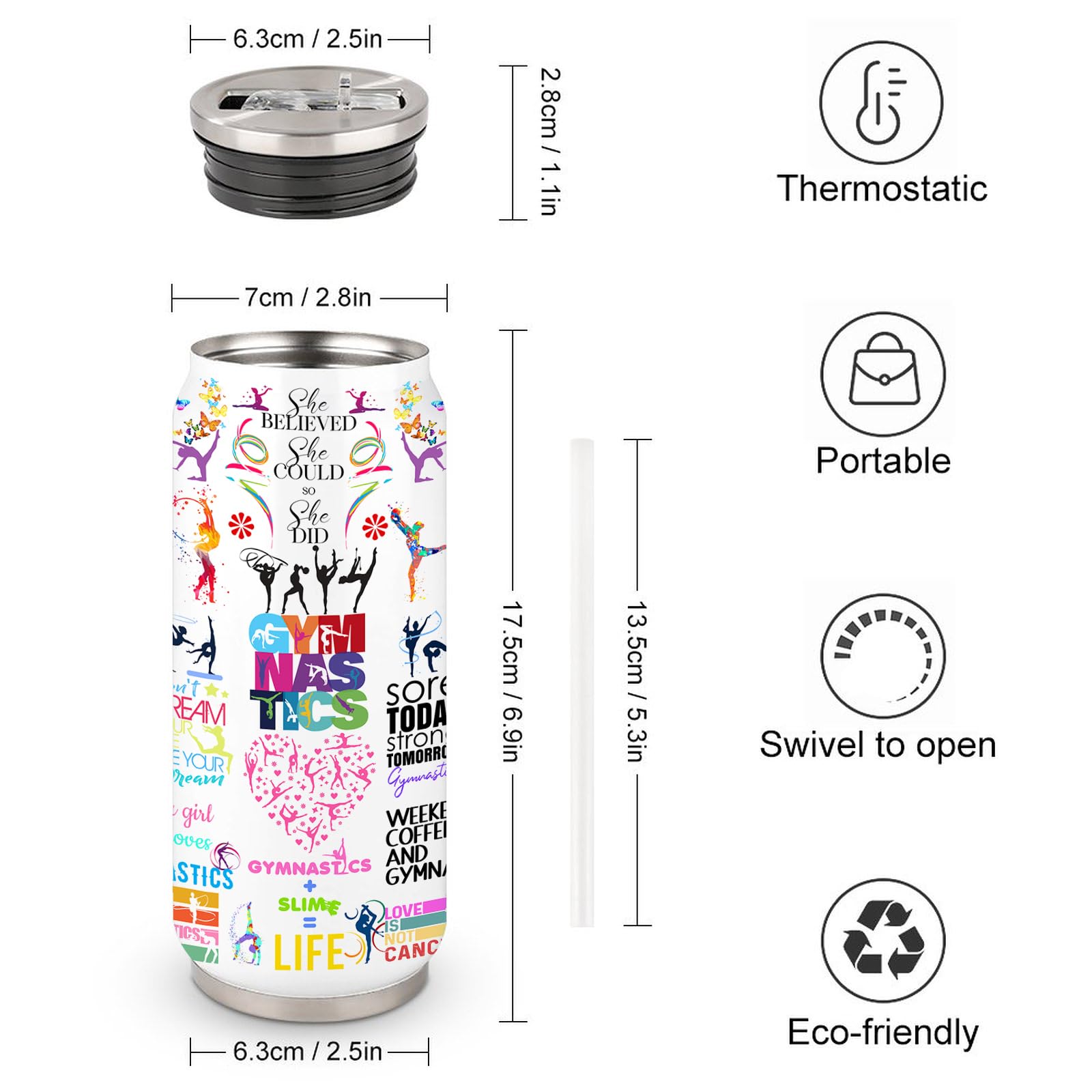 Gymnastics Tumbler Cup With Lid,Gifts For Gymnast Gymnastic Birthday Gift Stainless Steel Vacuum Coffee Mug Cup Gymnastic Gifts For Women Girls 17 Oz