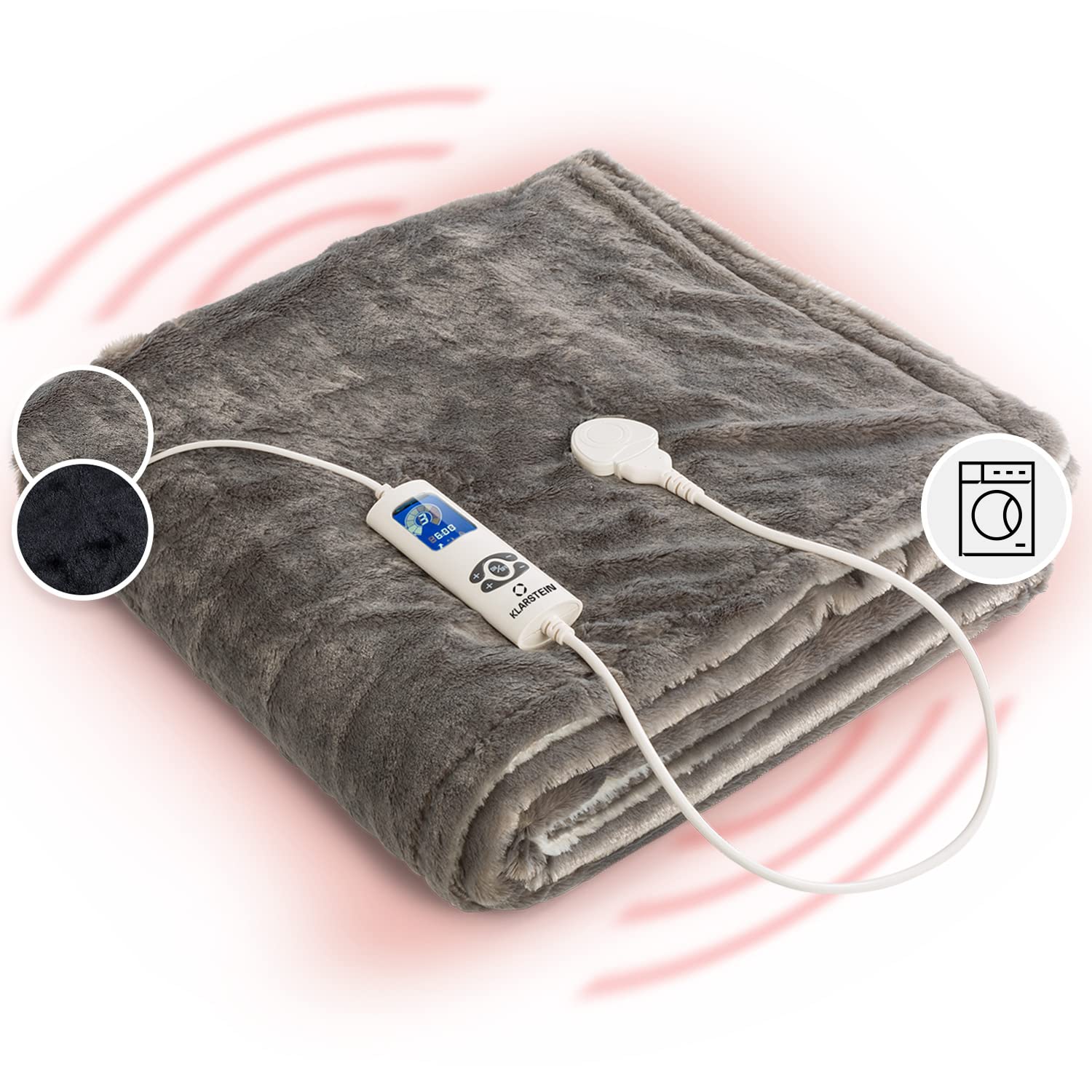 Klarstein Manta Electrica Grande 180x130 cm, 120 W, Lavable, 3 Niveles de Temperatura Ajustable, 3H Temporizador Sistema Apagado Automático, Manta Eléctrica para Sofá y Cama, Electric Blanket