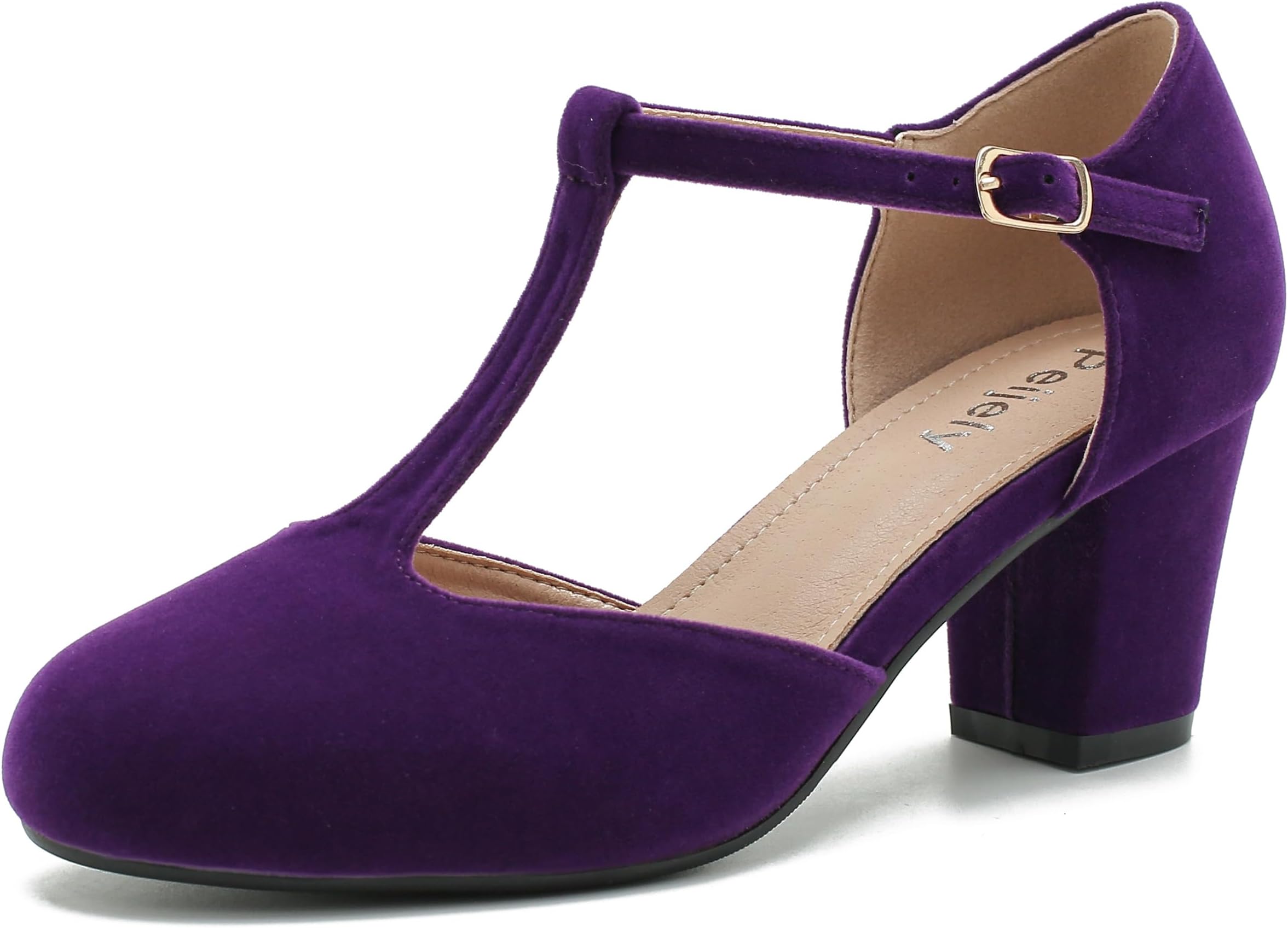 Womens T Strap Mary Jane Shoes Chunky Block Heel Ankle Strap Buckle Dress Pumps