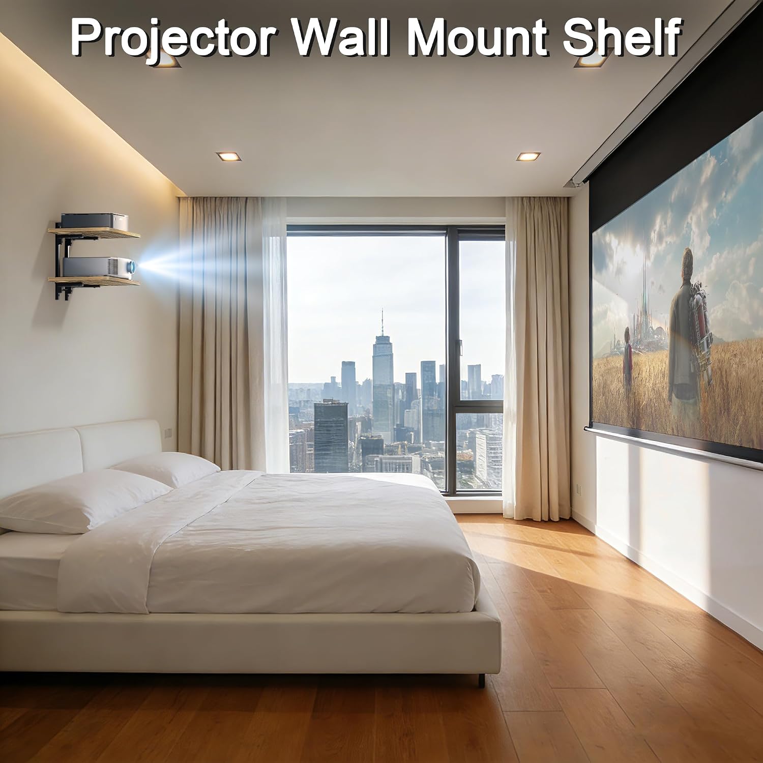 Alyoen 2 Tier Projector Shelf, Adjustable Projector Wall Mount, Router Wall Mount Floating Shelf, Projector Stand for DVD Players, Routers, Game Consoles, Cable Boxes