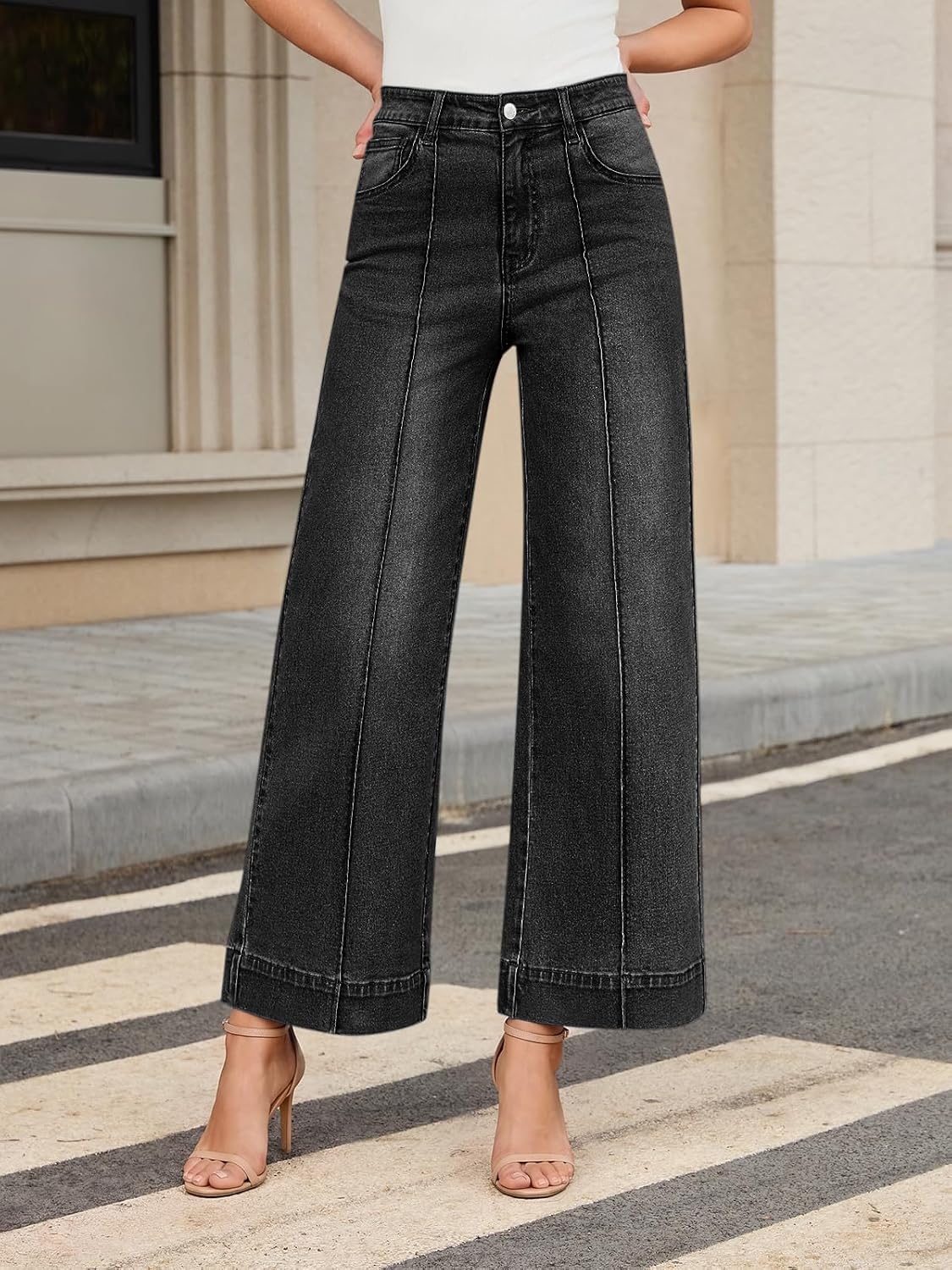  Baggy Wide Leg Jeans for Women High Waisted Cropped Denim Pants thumbnail