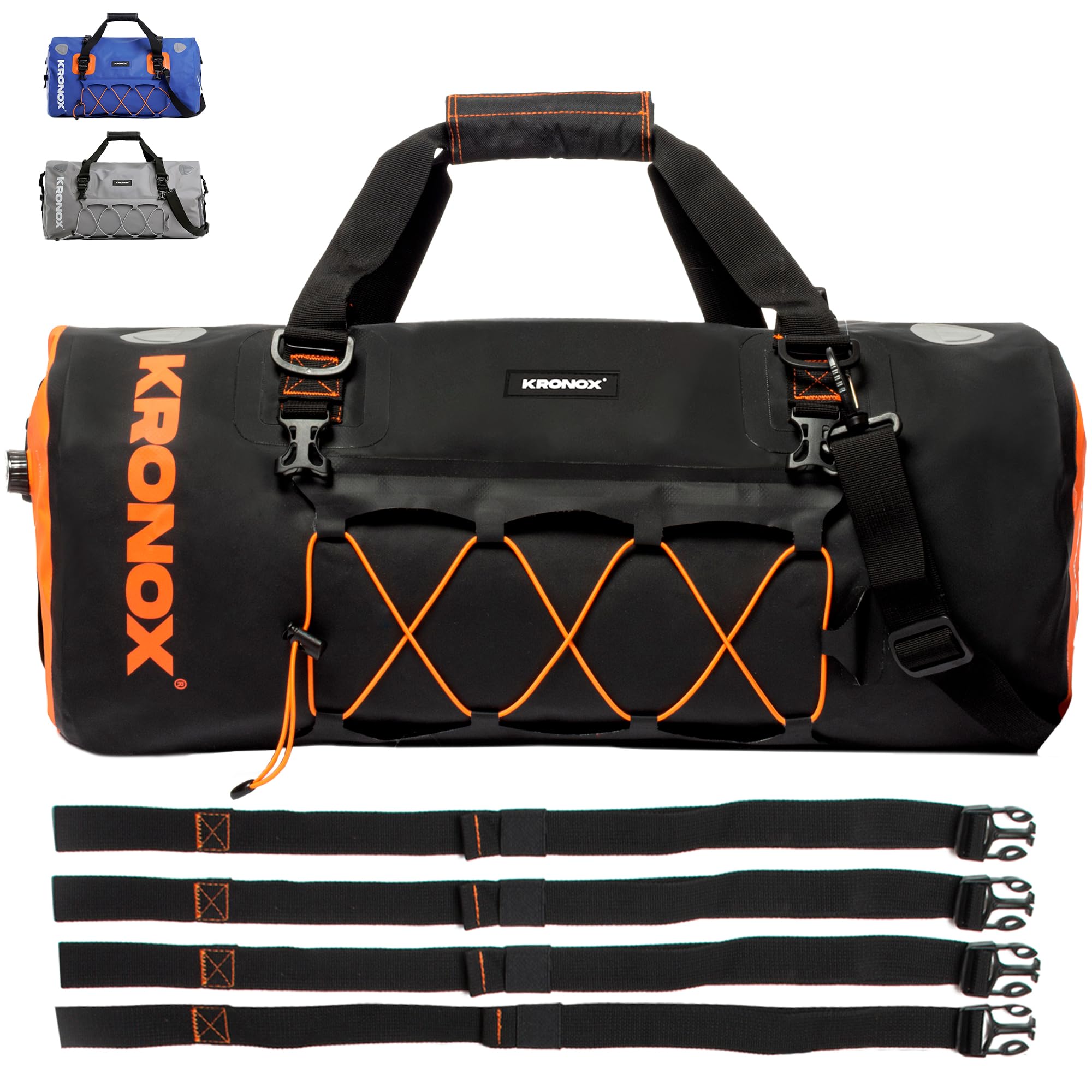 Kronox Waterproof Duffel Bag for Men & Women - Large Motorcycle Duffle Bag - Heavy Duty & Reflective - Large Dry Bag for Boating, Ideal for Boat Gear, Black, 40 Liters, Motorcycle Offroad