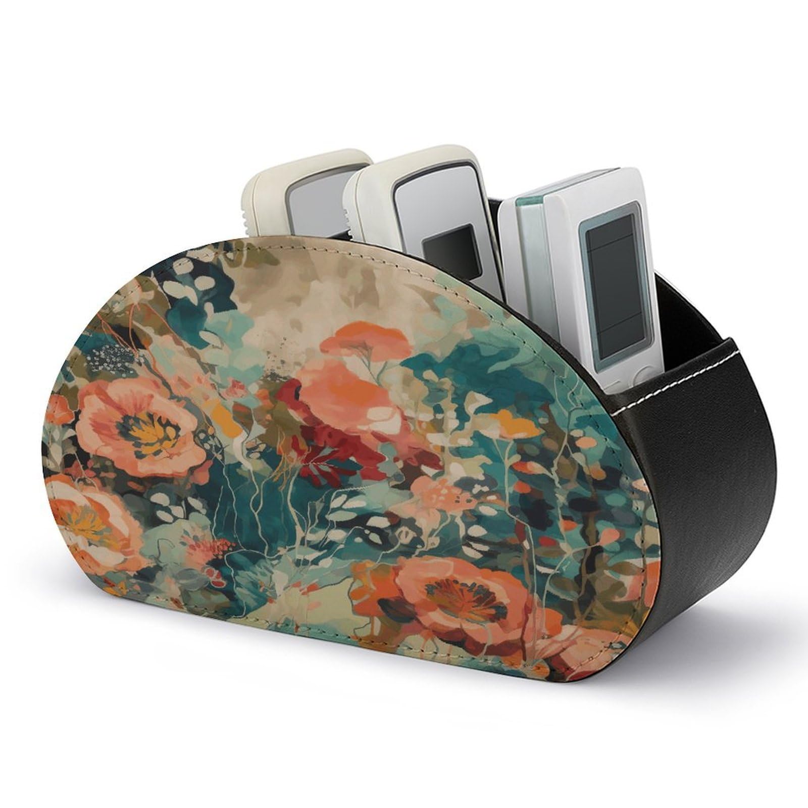 Btcowzrv Style Hand Drawn Flower Pattern Remote Control Holder With 5 Compartments