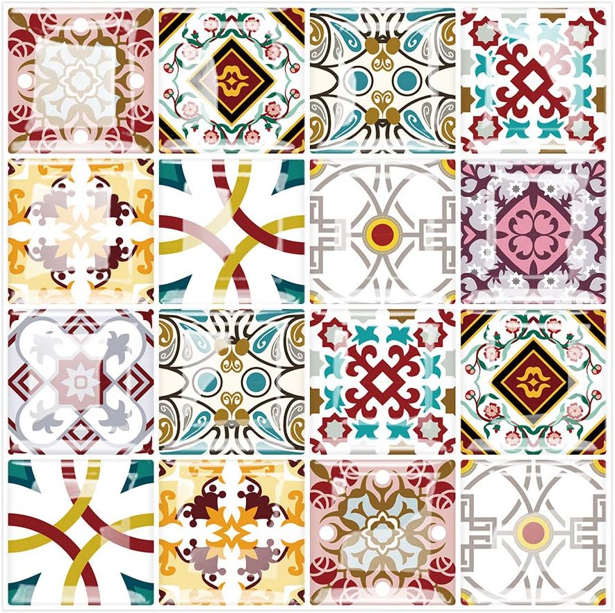 Peel and Stick Backsplash Tile for Kitchen, Kitchen Backsplash Peel and Stick in Cherry Moroccan Design (10 Sheets 10"x10")