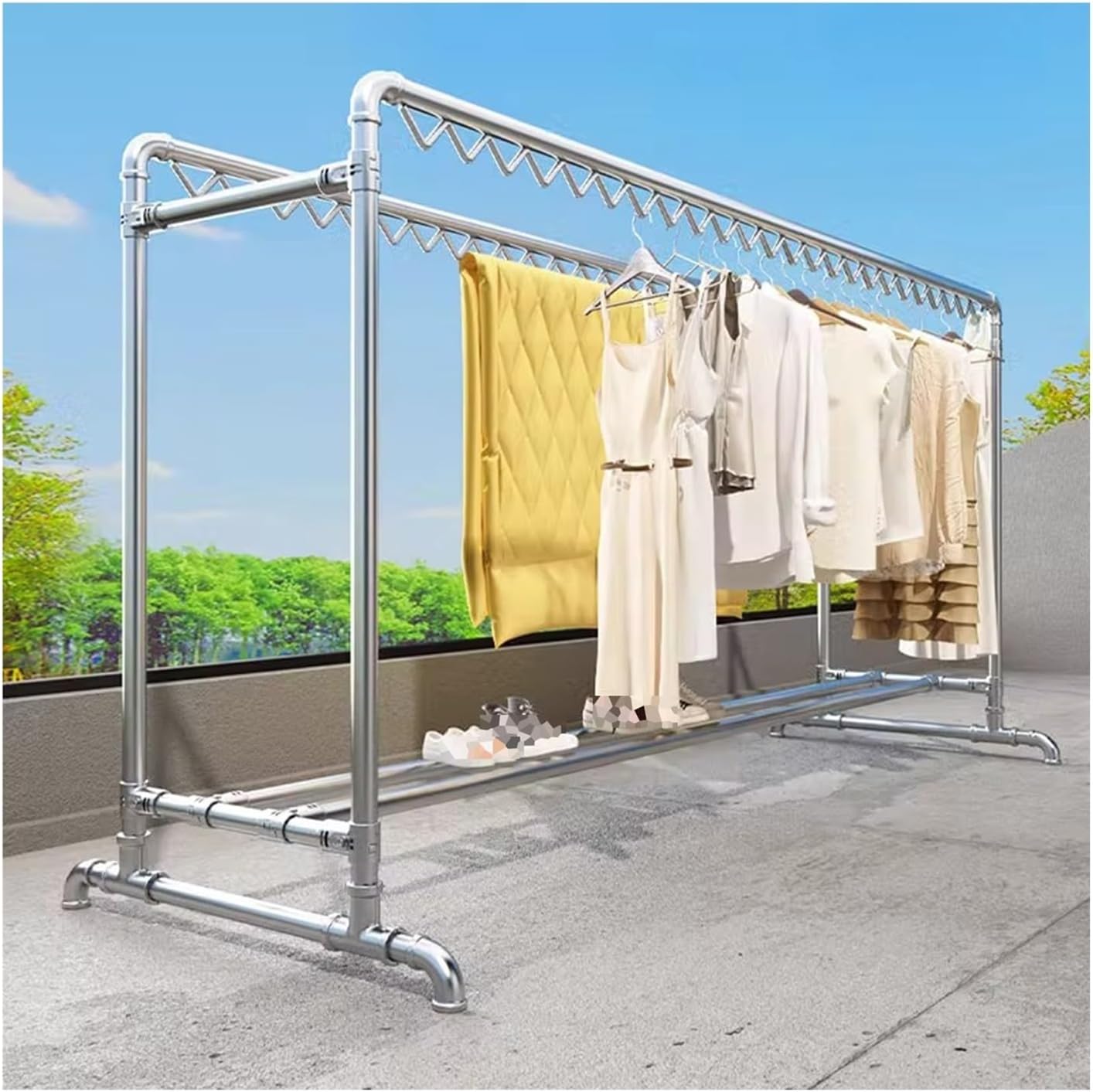 Heavy Duty Clothes Drying Rack with Windproof Hooks – Indoor/Outdoor Laundry Hanger for Blankets, Sheets, Skirts & Shoes – High Capacity Stand (L x W x H: 160x80x160CM)