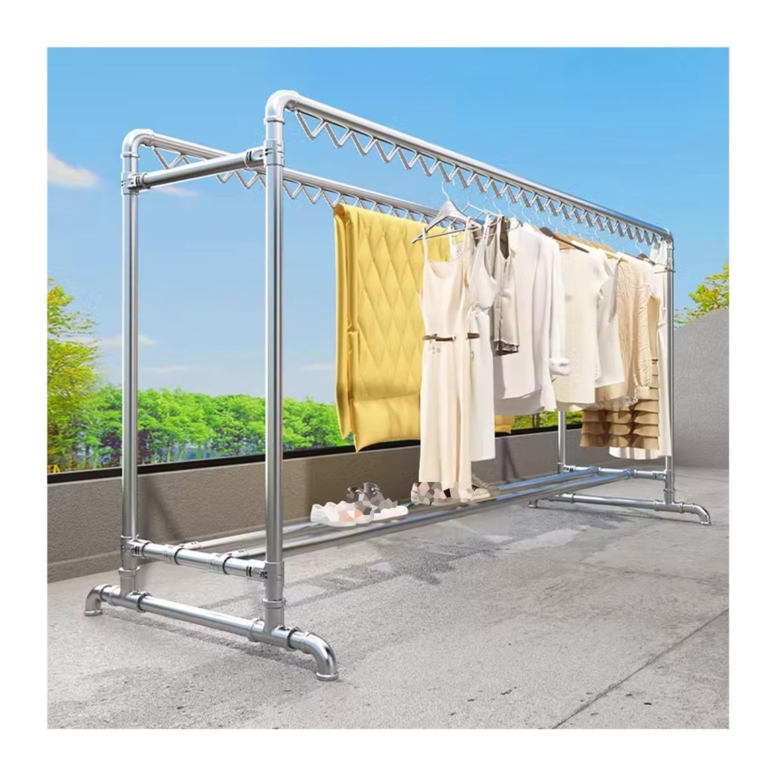 Séchoir à linge robuste avec crochets coupe-vent et support grande capacité pour linge de maison