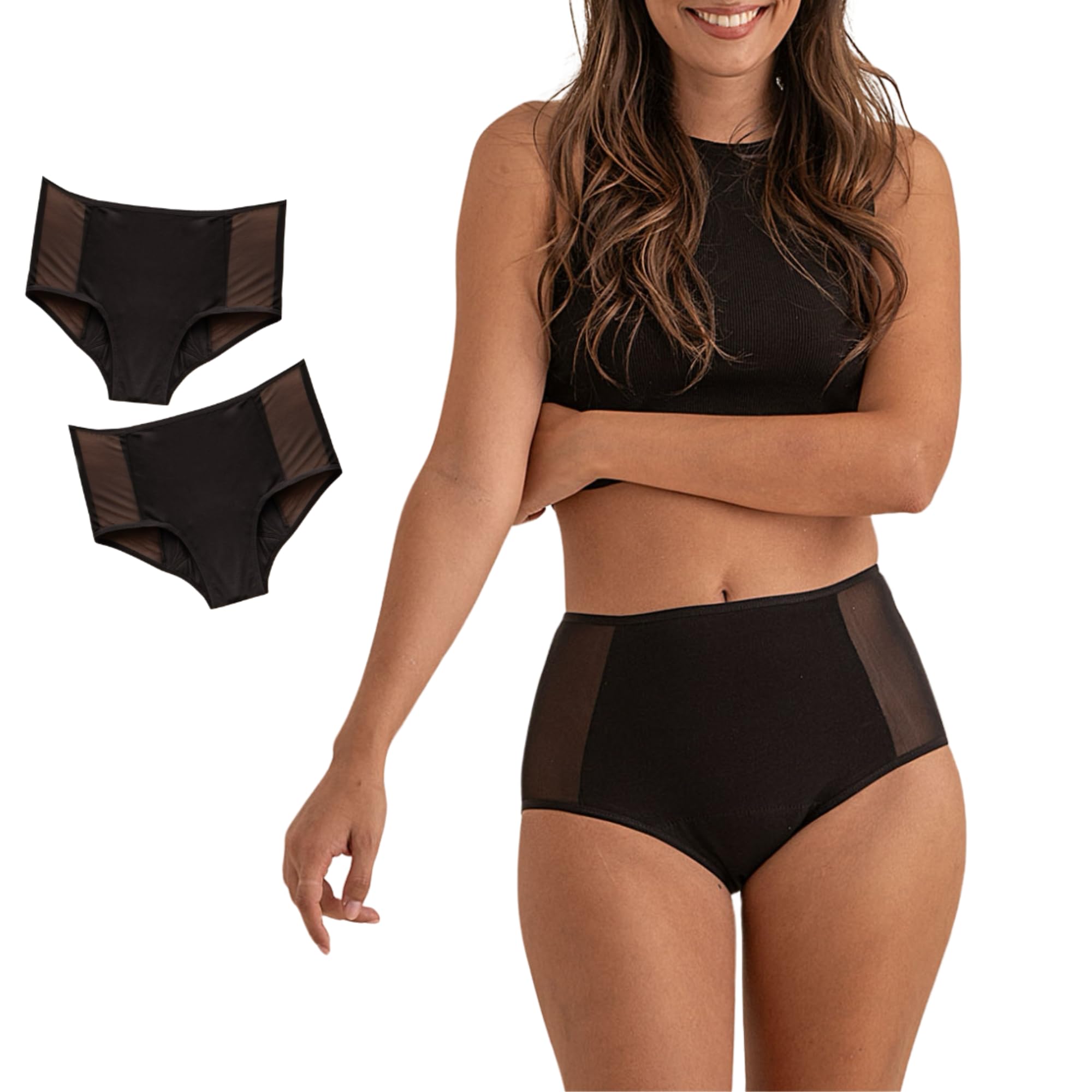 ANAISSA Pack 2 Bragas Menstruales Reutilizables de Algodón para Flujo Abundante e Incontinencias - Alta Absorción - Protección Delantera y Trasera - Talle Alto