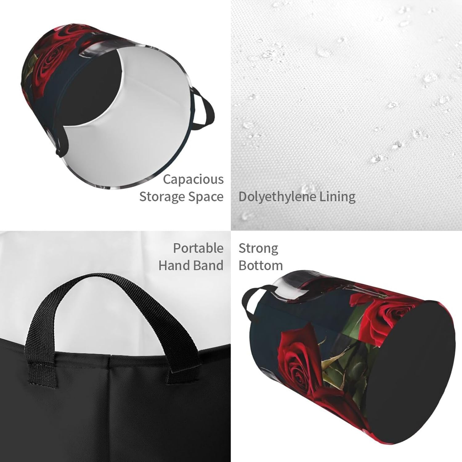 Red Wine Rose And Candle Foldable Laundry Storage Basket With Handle image 4