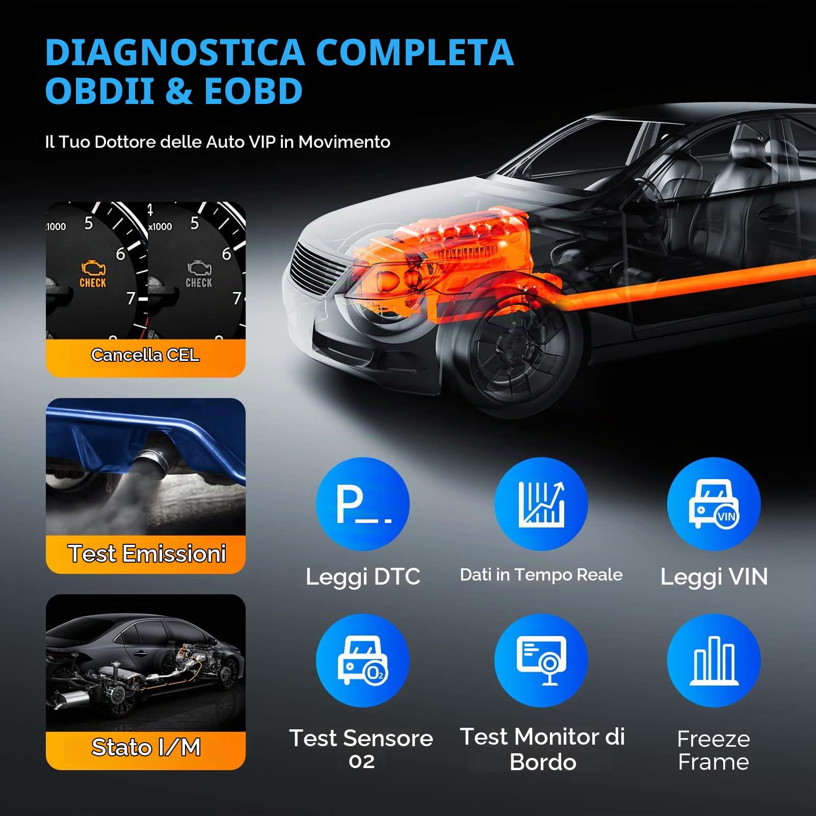 LAUNCH CR529 OBD2 Diagnostica Lettore Codici Test Smog O2 EVAP | Controllo smog con un clic, spegnimento spia motore, dati grafici, plug&play, ampia compatibilità