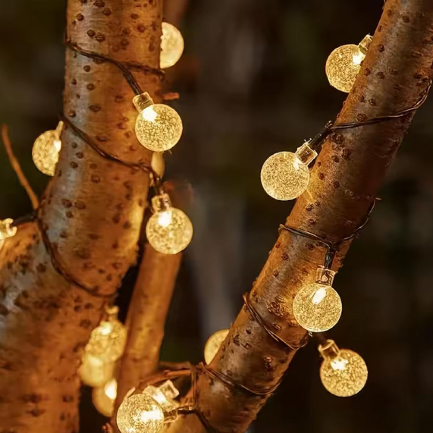 Linxor - Lote de 4 guirnaldas solares exteriores luminosas para jardín o terraza - Bombillas LED grandes Ø 2,2 cm, 8 modos - 17 m - Blanco cálido