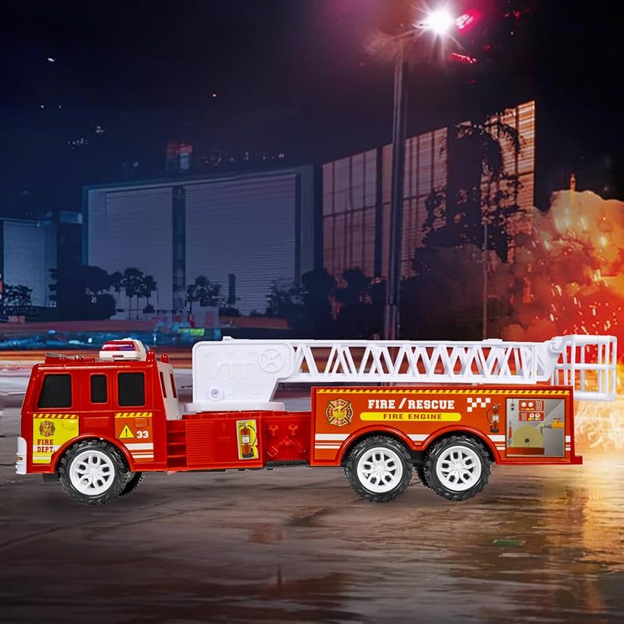 アメリカ型 ハシゴ消防車　電動 / ブリキ　光球商会 ブリキ 消防車 はしご車 MadeinJapan | 万国屋 オンラインストア