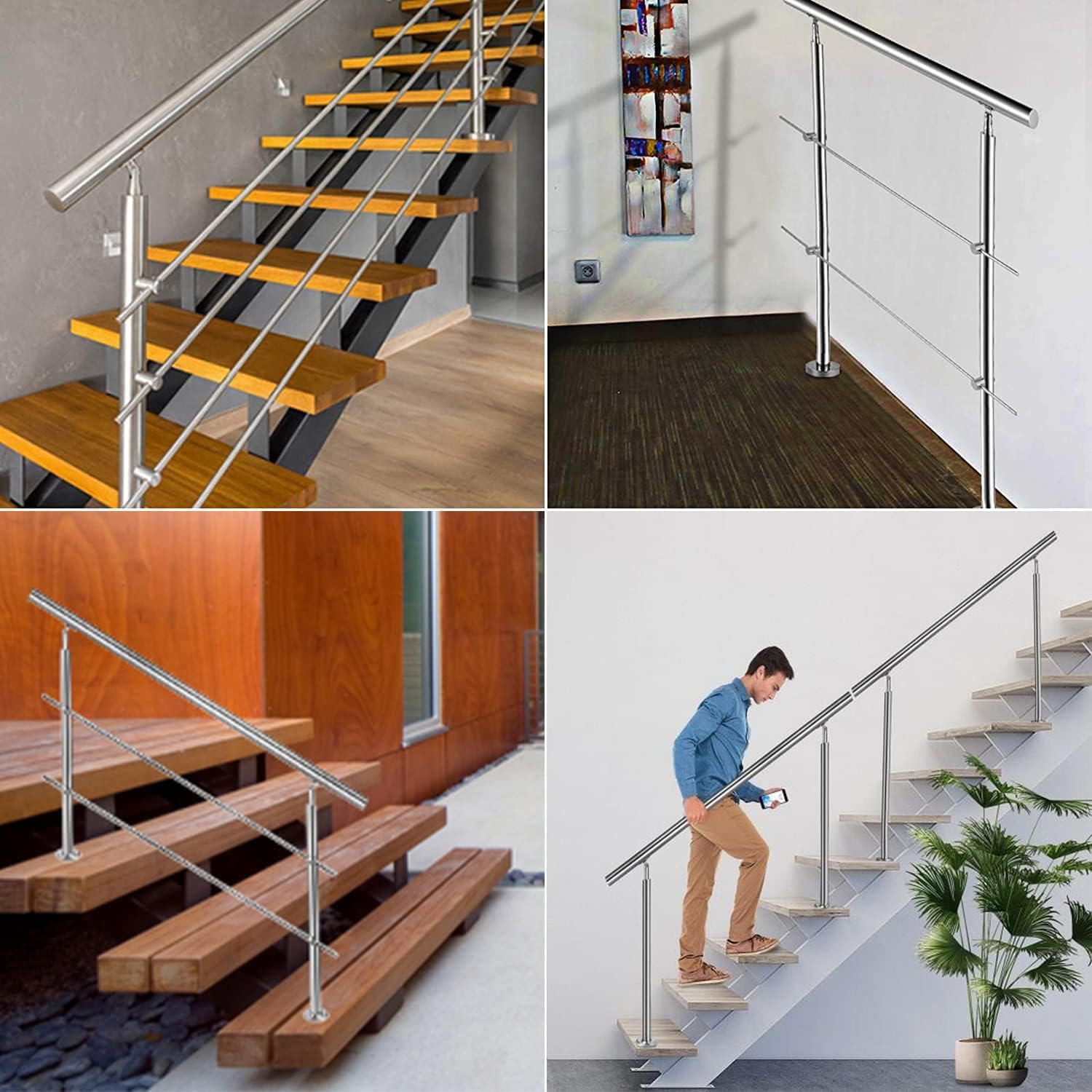 Edelstahl Handlauf Geländer für Treppen Brüstung Balkon mit 2 Querstreben - Innen und Außen Handlauf Geländer Treppengeländer Edelstahl Brüstung Balkon (80CM, 2 Querstreben)