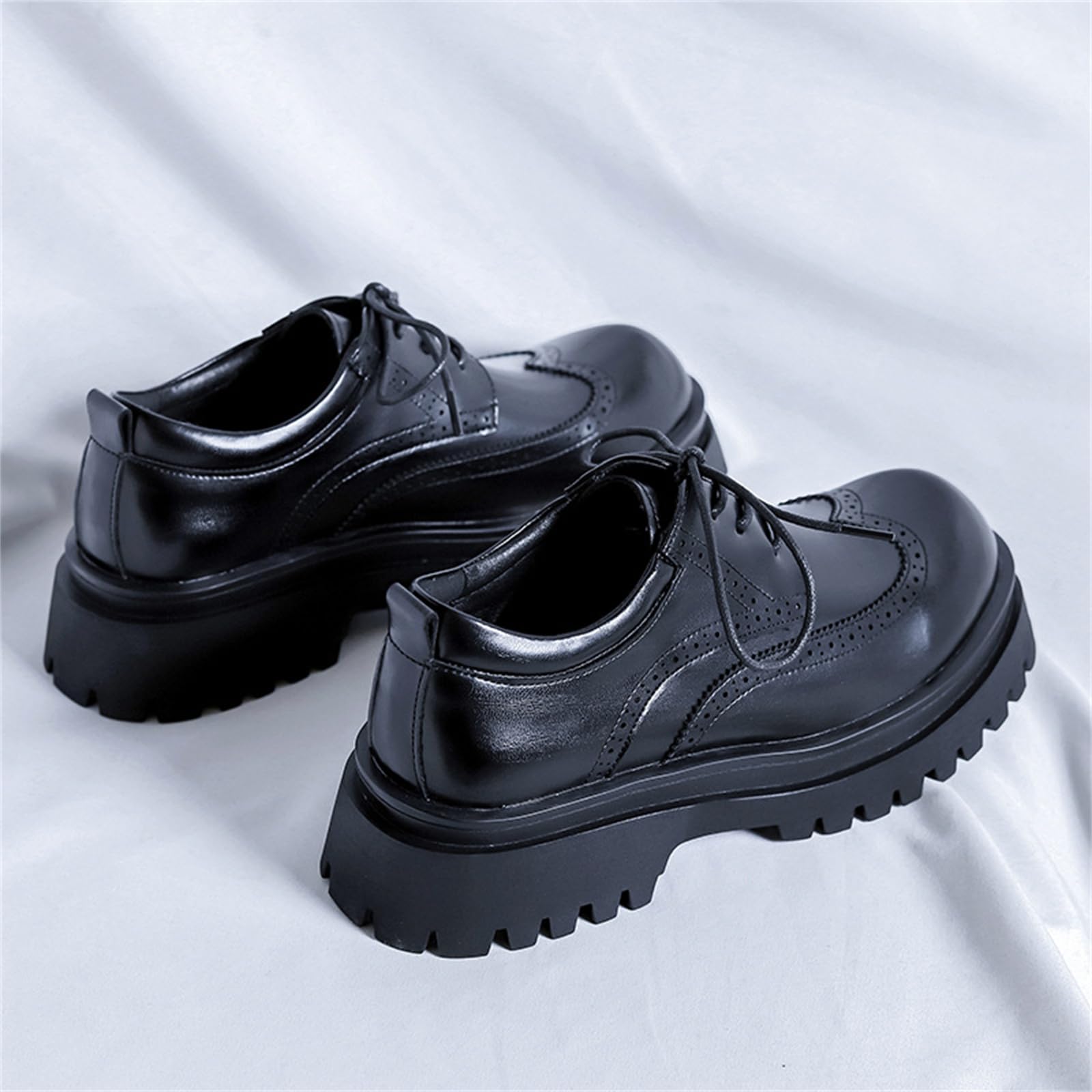 Męskie buty wizytowe typu Chunky skórzane buty typu brogsy typu oksford sznurowane na platformie do pracy na co dzień