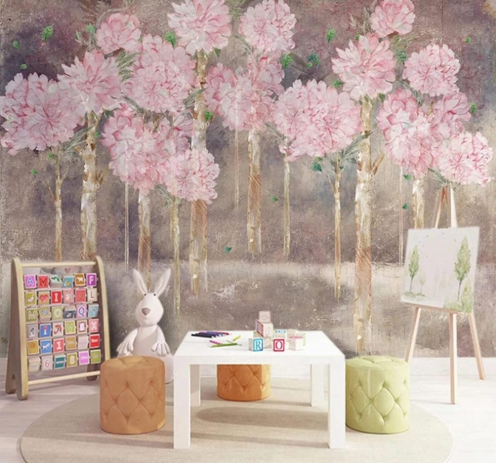 Vintage Hand Drawn Trees Flowers Art 3D Wallpaper Easy Install Feature Office Living Room Sofa Bedroom TV Background Wall Decoration-300cm×210cm