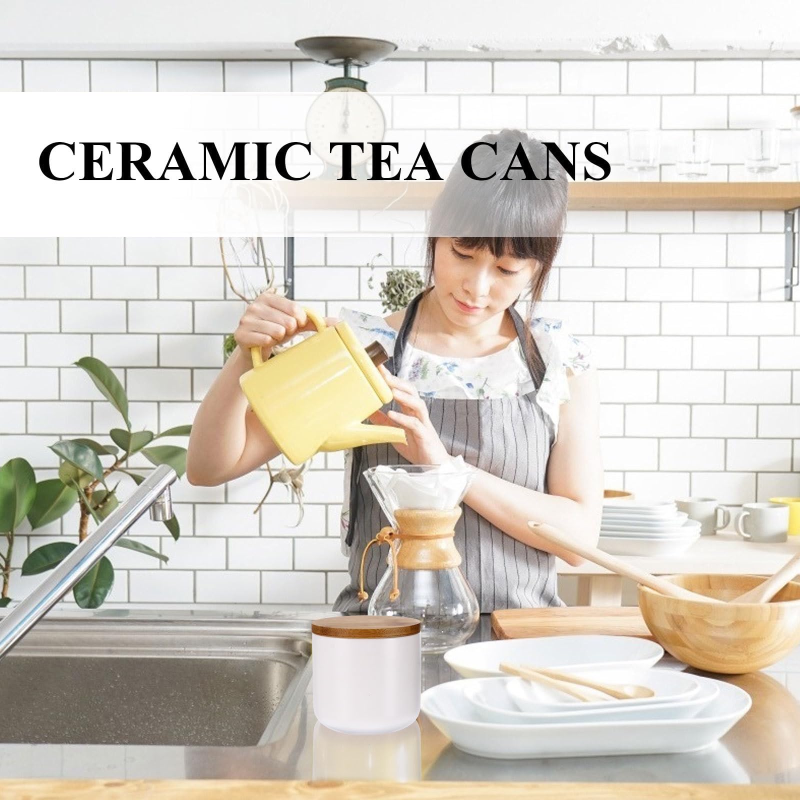 Set 2 Barattoli Ermetici Contenitori Sigillati Multiuso in Ceramica Bianca Design Delicato e Leggero per Tè e Snack la Conservazione in Cucina