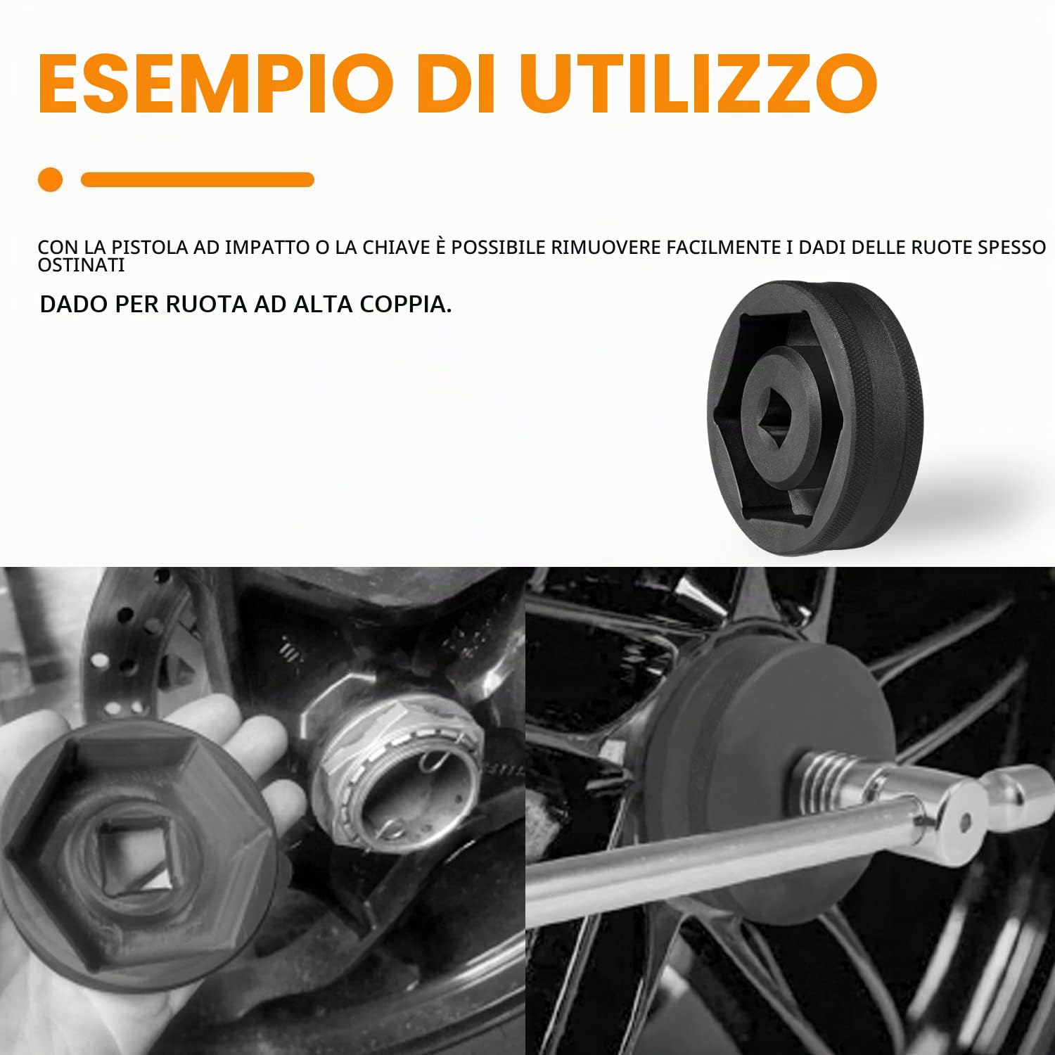 Chiave a bussola per dado ruota posteriore per KTM-1290 Super Duke| 60 mm esagono singolo poco profondo; Presa 1/2" D.