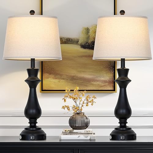 Vista 7 de Modern Black Table Lamps Set of 2 for Living Room,30" Tall Bedside Lamp with USB Charging Port,3-Way Dimmable Touch Nightstand Lamp for Bedroom Desk