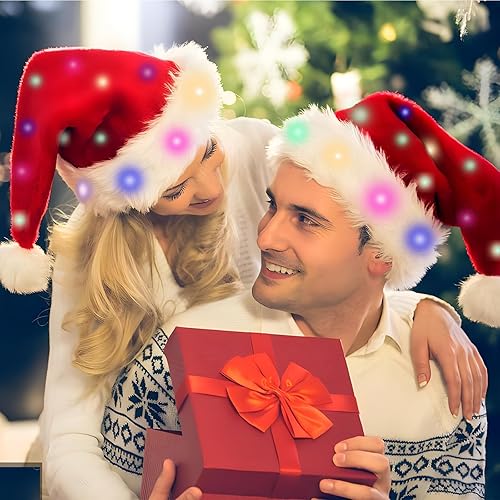 Miniatura 6 de Sombrero de Navidad con luz de terciopelo rojo Santa sombrero. Sombrero de Santa luminiscencia único y divertido. Sombrero de Papá Noel adulto para