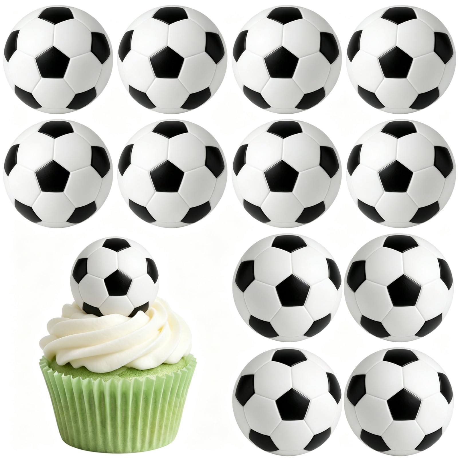 12Pcs Football Cake Toppers, Football Cake Decorations Set, Football Themed Birthday Party Supplies, Football Cupcake Toppers, 4 cm Football Cake Decorations for Sports Celebration Cakes