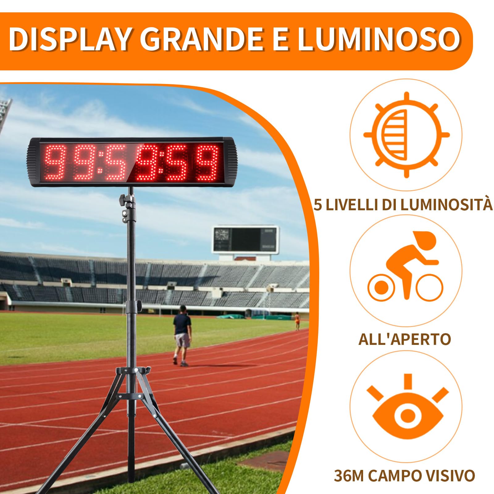 YZ Orologio da Parete Digitale, Cronometro Sportivo con Telecomando, Timer per Gare con Display a Led, Cronometro/Conto Alla Rovescia, Timer per Palestra da 5'' con Supporto per Casa Palestra Garage