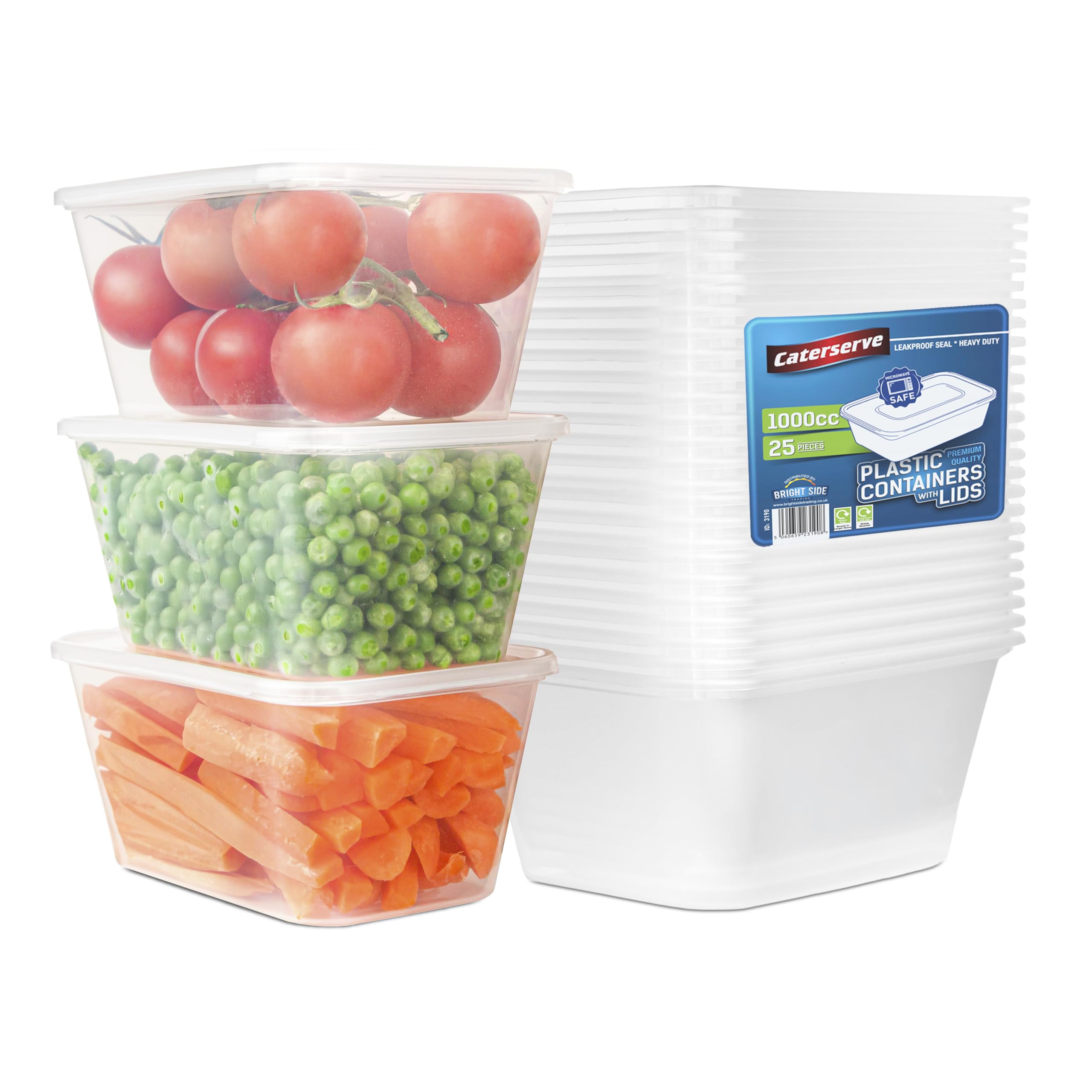 Caterserve Takeaway Plastic Containers With lids - Microwave and Dishwasher safe - Ideal for Food storage and Meal Prep - BPA free,recyclable,reusable (25-1000CC)