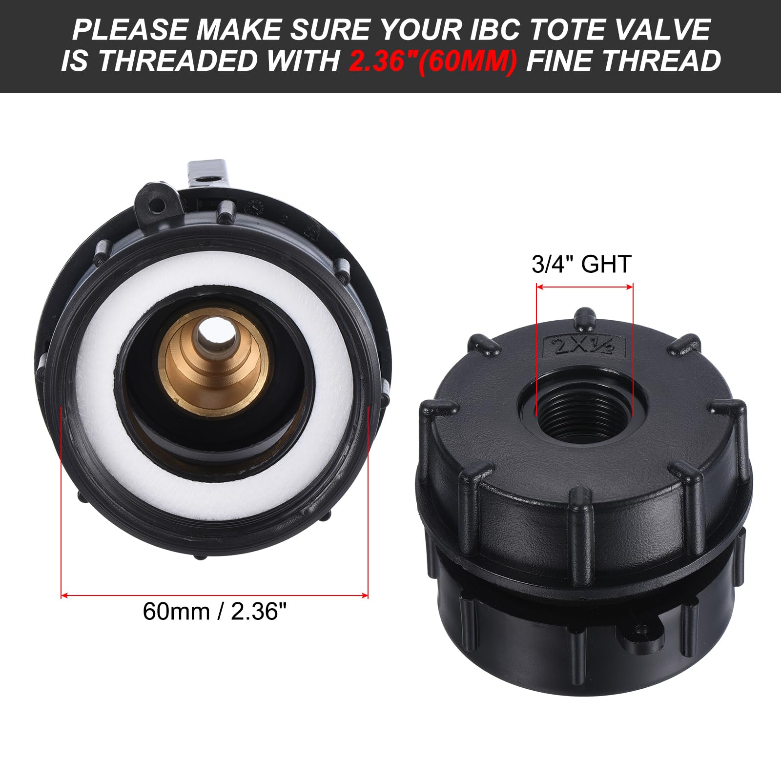 PATIKIL 275-330 Gallon IBC Tote Water Tank Adapter 2" Fine Thread 3/4" NPT Inlet x 3/4" GHT Brass Hose Faucet Valve Tool IBC Water Tank Fitting for Garden Hose - Image 4