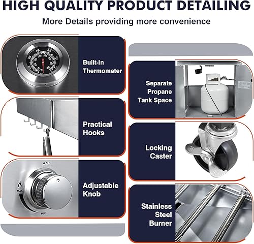 Miniatura 6 de Llamaviva - Parrilla de gas propano de 5 quemadores con quemador lateral, parrilla de barbacoa de acero inoxidable con rejillas de hierro fundido