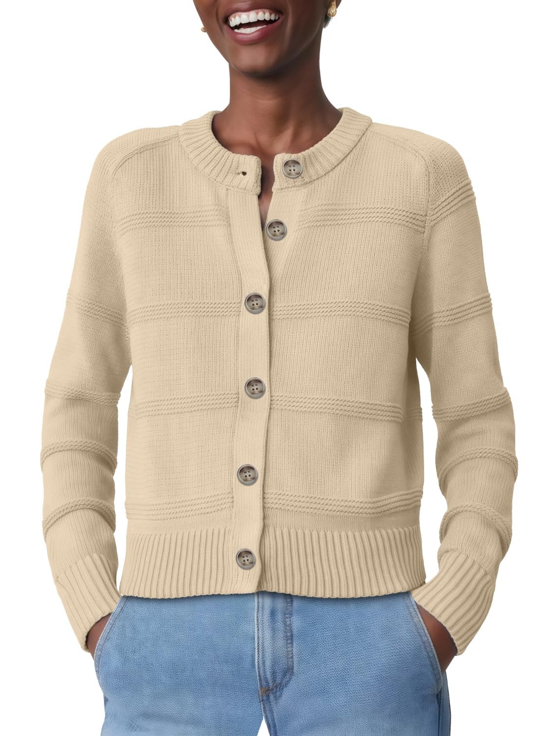 PrinStory Cardigan da donna UK in maglia a trecce a maniche lunghe con bottoni sul davanti maglione aperto sul davanti elegante capispalla