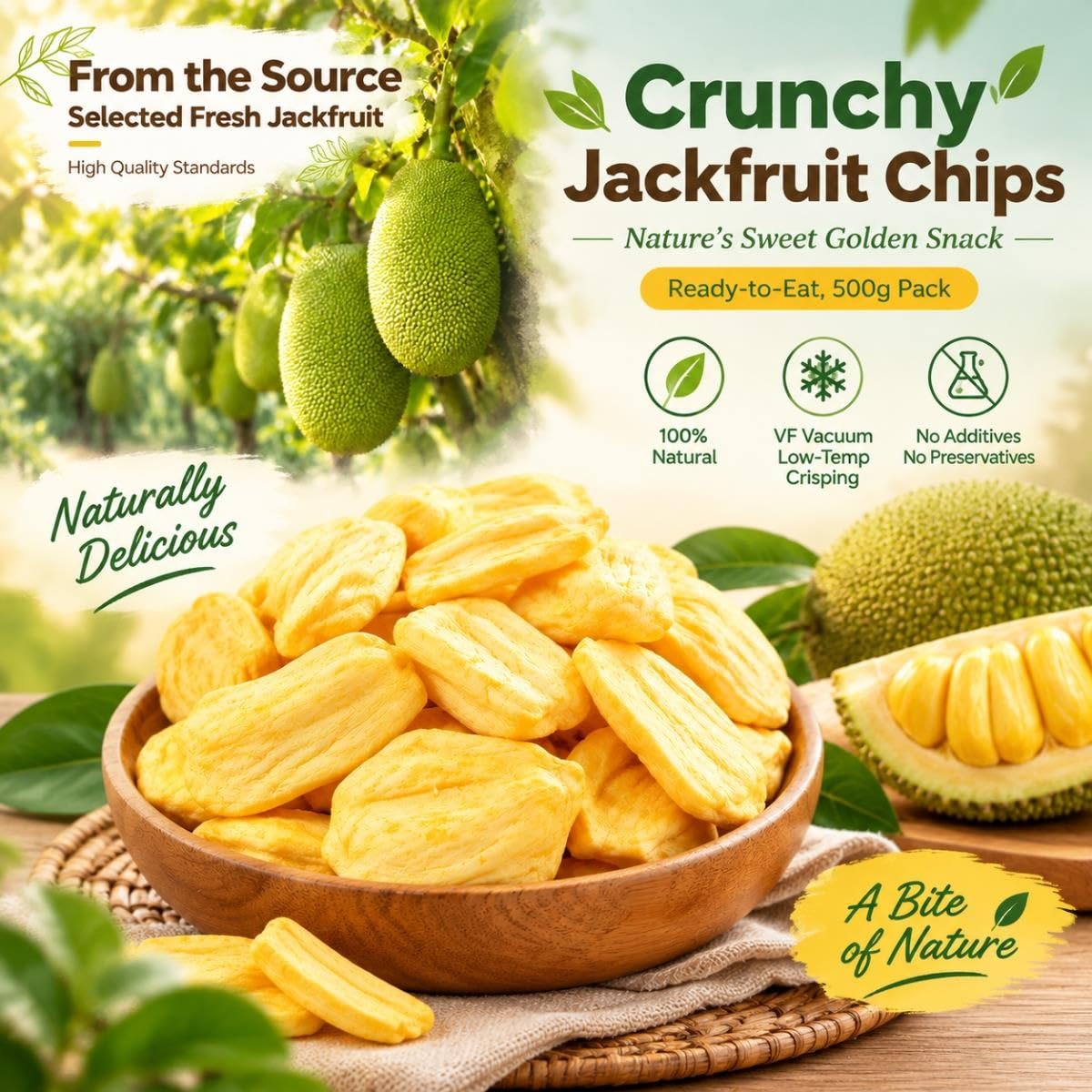 Chips di Jackfruit Essiccato, Snack Croccante alla Frutta, 500g