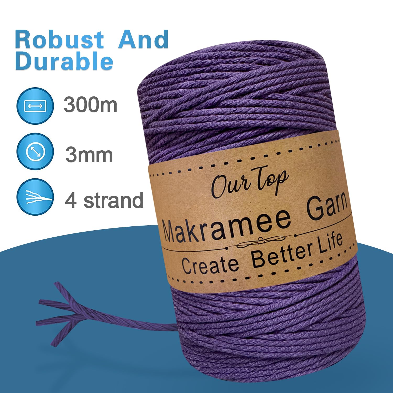 OurTop Premium macramégaren, 2 mm x 500 m voor macramé, koord, macramé koord, garen voor doe-het-zelf handwerk, weefdecoratie, plantenhanger