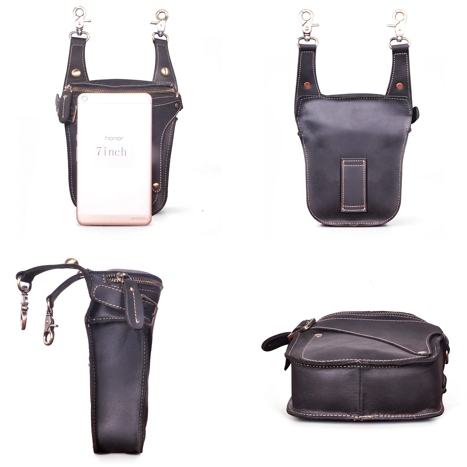Le'aokuu Unisex Cuero Genuino Calidad Bolso Cintura Bolsa de Pierna Bolsa para Mensajero Bolso Multifuncional Militar Táctico Moto Bicicleta Senderismo Deportes Camping Montar 9326