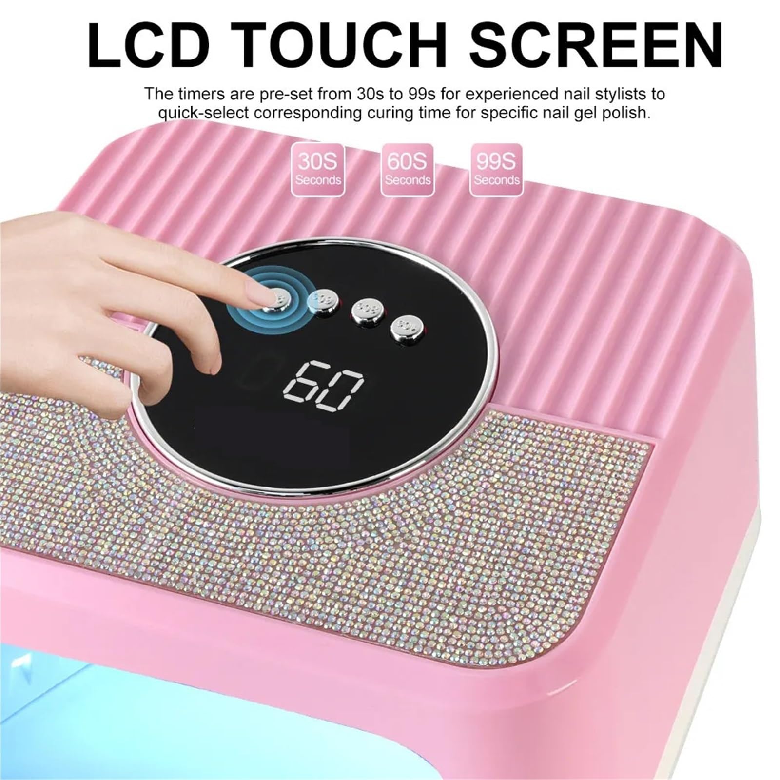 Lampa UV do paznokci, Profesjonalna lampa UV LED do suszenia paznokci, żelowych lakierów, z 45 diodami LED i diamentowym wzorem, do użytku domowego, do manicure, lampa UV(Pink)