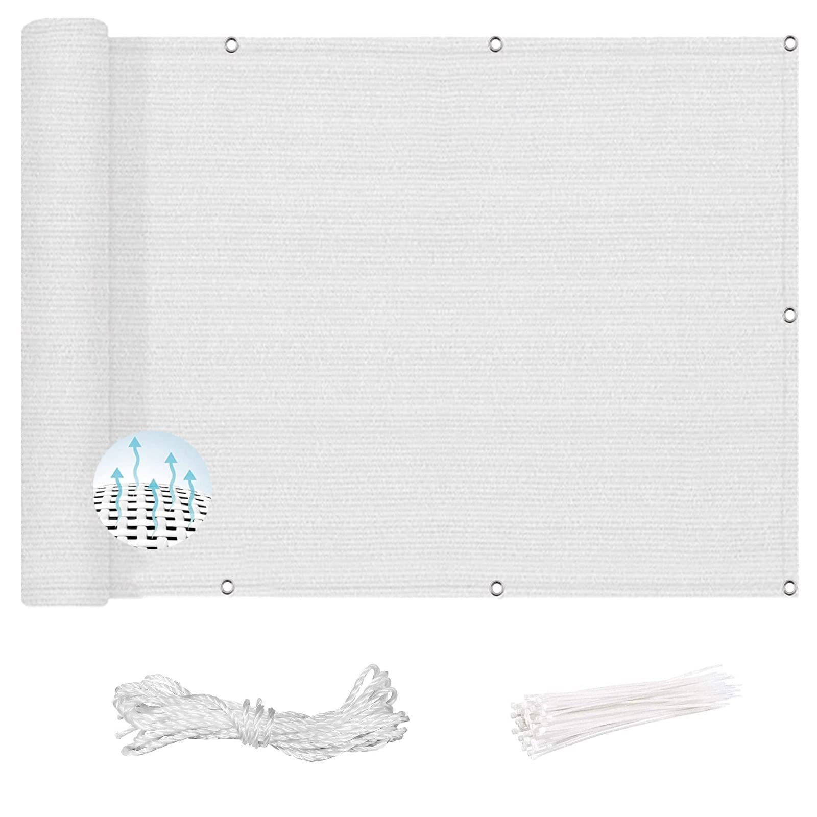 YUANZHI Balcony Screen Privacy Protection 60 x 700 cm(24 x 276inch) UV Protection Weather-Resistant Garden Fence Screen with Cable Ties for Outdoor Balcony Garden, White