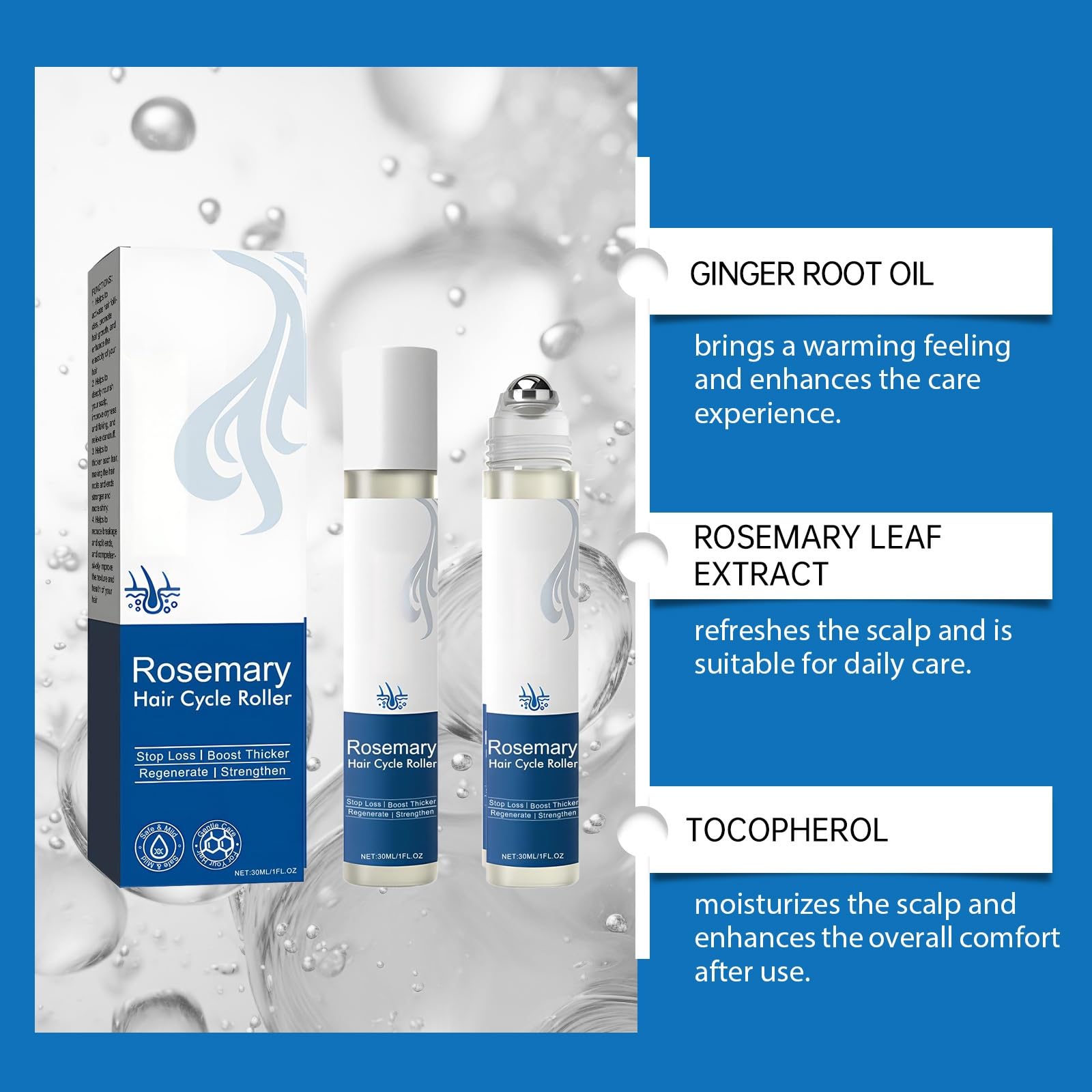 2 szt. Rosemary Hair Growth Roll-on Serum, Serum w rolce ze składnikami wzmacniającymi wzrost włosów, pomaga nadać objętość i gęstość cienkim włosom przy codziennym użytkowaniu, 04
