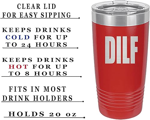 Miniatura 2 de Rogue River Tactical Divertido DILF - Vaso de viaje de 20 onzas con tapa para regalo sarcástico de trabajo para él papá marido día del padre rojo