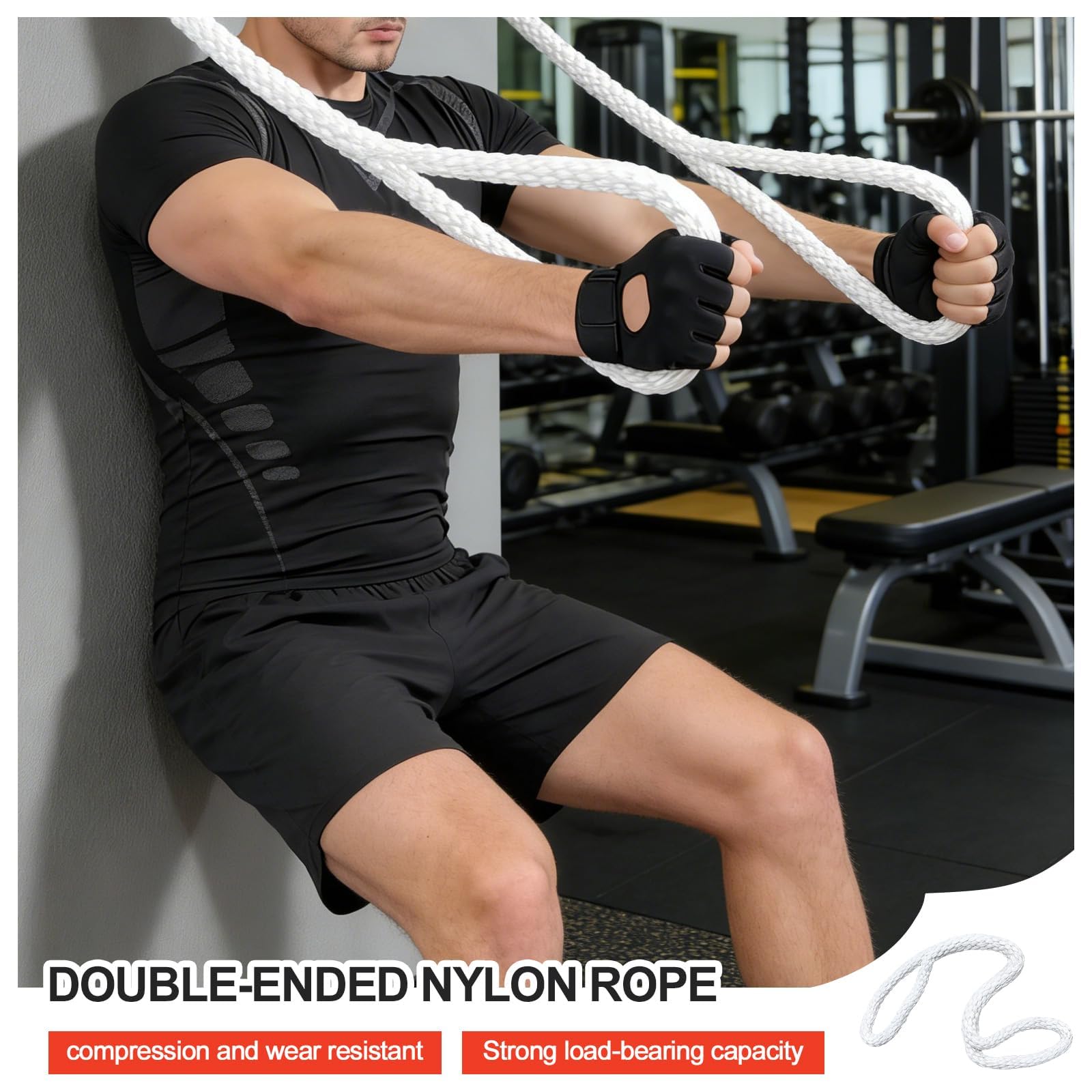 Cuerda Tríceps 1m para Polea Gimnasio, Accesorio Máquina Cable de Nylon Resistente (Soporta 2 Toneladas), Diseño de Bucle para Agarre Cómodo, Ideal para Bíceps, Culturismo y Fitness en Casa