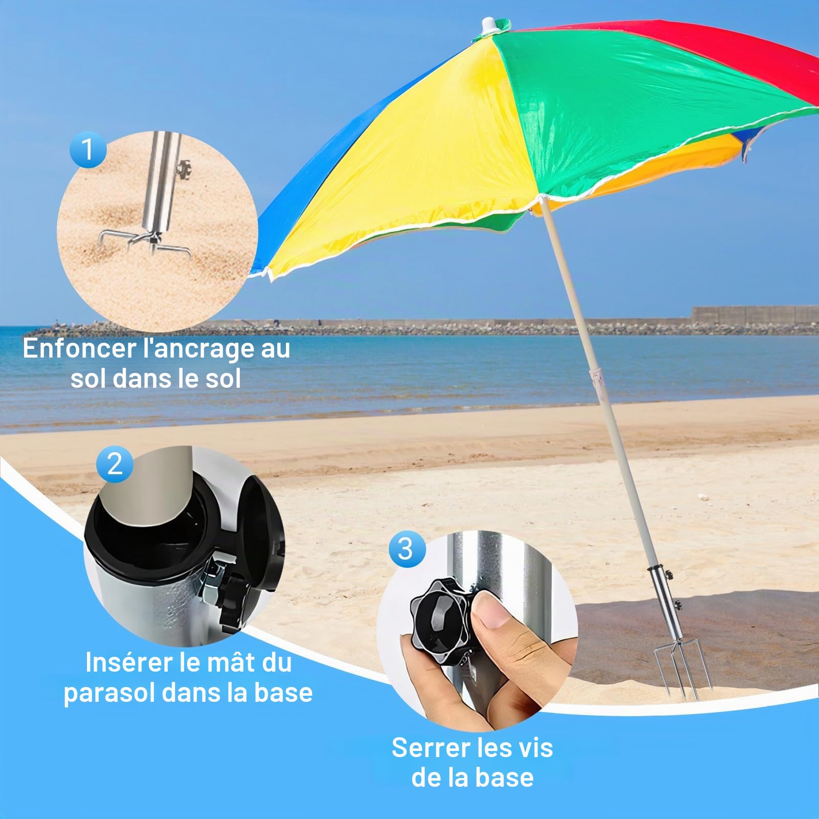 GOZYLA Pied de parasol avec pic de pelouse 4 dents : support de parasol mobile pour l'extérieur en acier