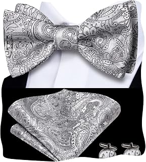 Mens Silk Paisley Stripe Multi Color Self-Tied Bowtie and Pocket Square Cufflinks Bow Tie Wedding Business