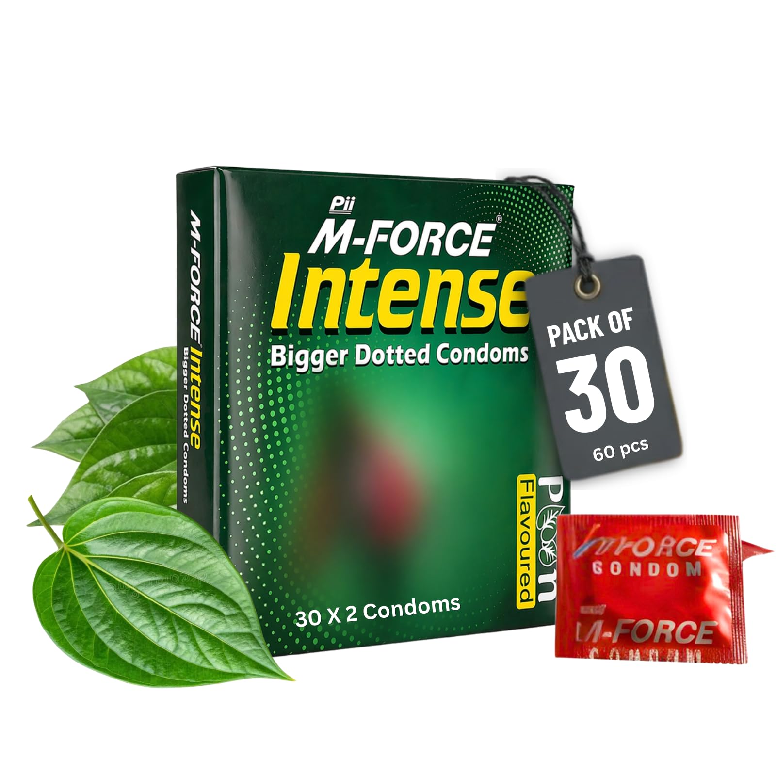 Pii M-Force Intense Dotted Condoms for Men – Paan Flavoured Ultra-Thin Natural Rubber Latex | Edible & Oral Safe, 1500+ Raised Dots for Extra Sensation, Comfort & Protection (Pack of 30 – 60 Condoms)-image-27