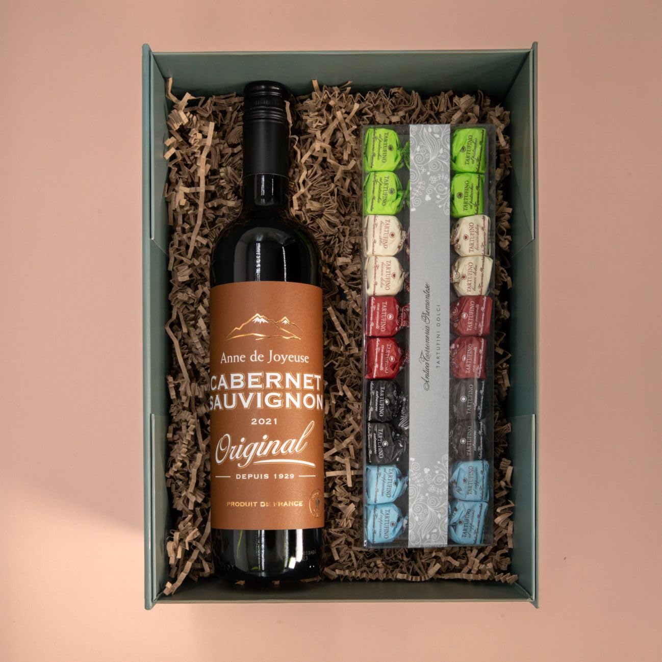 Weinbox Frankreich mit edlen Tartufini - Premium Geschenkset mit Cabernet Sauvignon von Anne de Joyeuse, Perfekt für Weinliebhaber und besondere Anlässe