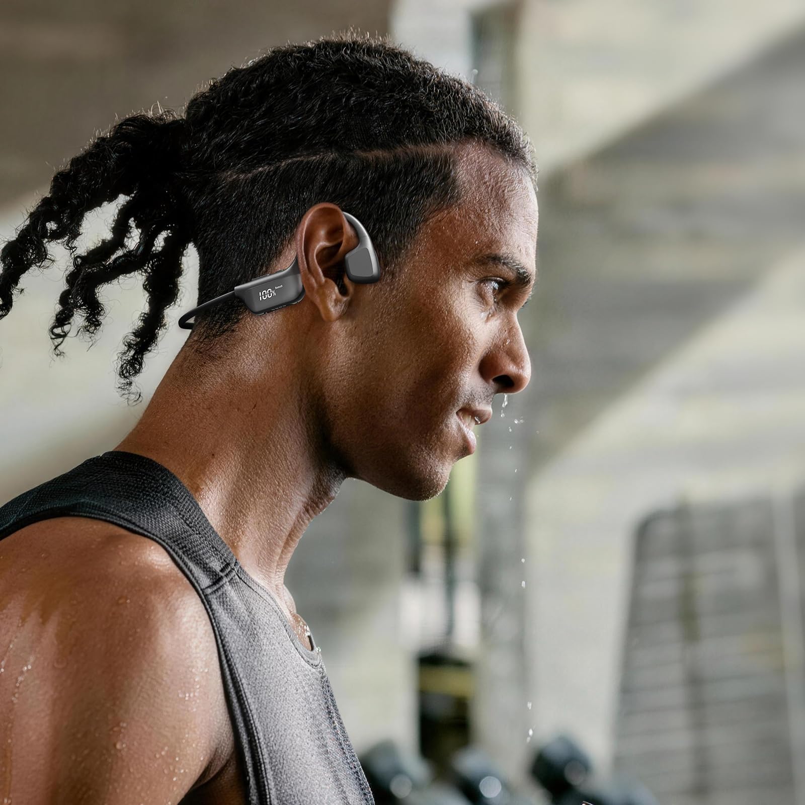 Bone Beat Run Digital Cuffie Conduzione Ossea Wireless, Auricolari Sportive Bluetooth Impermeabili con Display LED, Batteria 9 Ore, BT 6.0 per Corsa Palestra Outdoor - Nero
