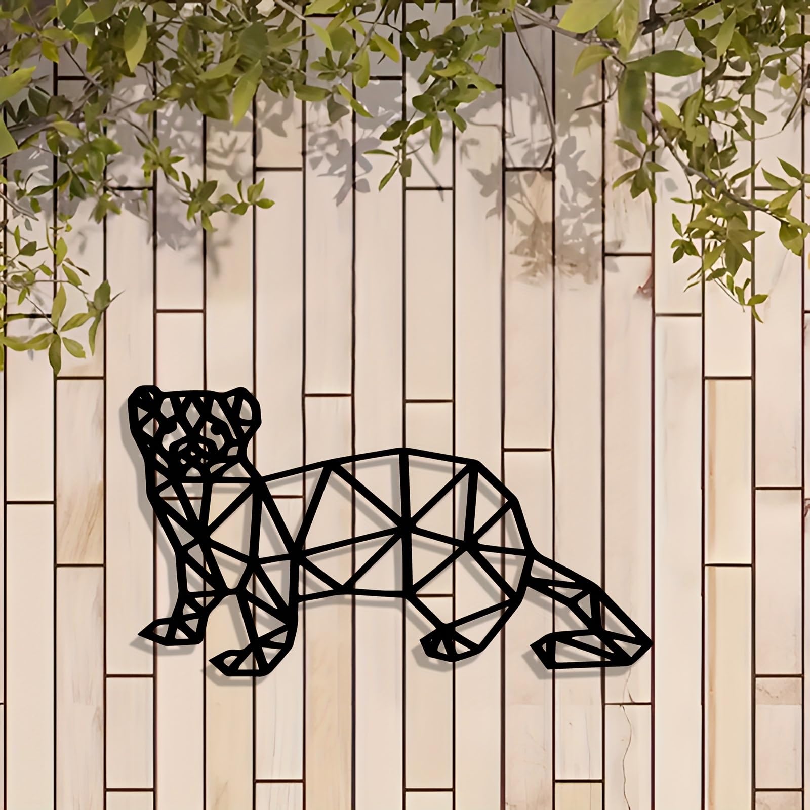 Decoración de pared abstracta contemporánea de Metal con hurón - Escultura geométrica de Hierro para interiores y exteriores, Moderna, con animales, para Sala de estar, jardín o Patio (30 cm/11,8